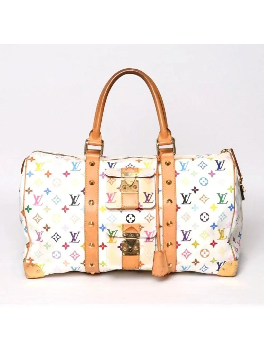 Louis Vuitton Keepall 45 Boston Bag Monogram Multicolor White Takashi Murakami